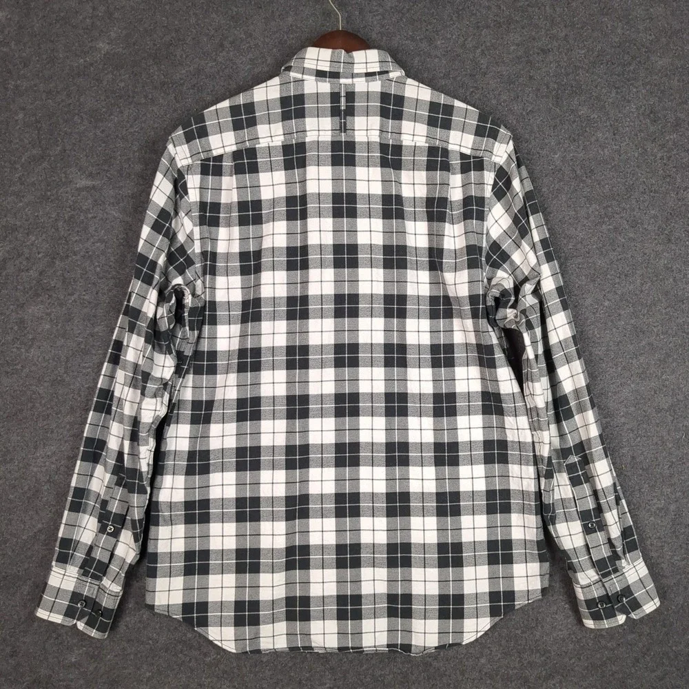 Banana Republic‎ Mens Plaid Button Front Shirt Black White Check Long Sleeve M